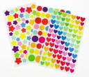 Adesivi decorativi colorati cuore, stella, cerchio - 6 fogli 2