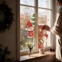 Adesivi Natalizi per Finestra Riutilizzabili Babbo Natale e Pupazzo di Neve al Camino Scritta Buon Natale e Benvenuto Rossa Decorazione per Porte 2