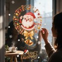 Adesivi Natalizi per Finestra Riutilizzabili Babbo Natale in Ghirlanda con Campanelli Scritta Buon Natale Rosso e Oro Decorazione per Vetrine 2