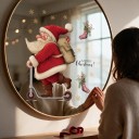 Adesivi Natalizi per Finestra Riutilizzabili Babbo Natale in Monopattino con Sacco Calze e Fiocchi d'Oro Decorazione per Vetrina 6