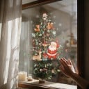 Adesivi Natalizi per Finestre con Babbo Natale e Animali Albero con Volpe e Capriolo Foglio 45 x 30 cm Scritta Buon Natale e Fiocchi di Neve 4