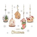 Adesivi Natalizi per Finestre Decorazioni Sospese Pesa Neve Casetta di Pan di Zenzero e Babbo Natale Scritta dorata Buon Natale e Fiocchi di Neve 3