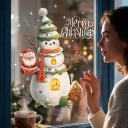 Adesivi Natalizi per Finestre Riutilizzabili Pupazzo di Neve con Cappello a Forma di Albero Babbo Natale e Casetta di Pan di Zenzero Scritta Bianca 3