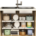 Adjustable Two-Tier Under-Sink Organiser with Expandable Width 50–75 × 54 × 25 cm Folding White for Cabinet 7