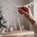 Adorno navideño para árbol de Navidad Bastón de bolitas Transparente con purpurina Con colgante plateado Bastón navideño para el árbol y la ventana 4