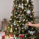 Adorno navideño para árbol de Navidad Bastón de bolitas Transparente con purpurina Con colgante plateado Bastón navideño para el árbol y la ventana 6