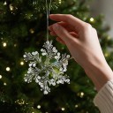 Adorno navideño para árbol de Navidad Copo de Nieve de Seis Puntas Ramificado Transparente con Bolitas Escarchadas con Cuerda Decoración para Navidad 2