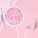 Adorno para tarta de cumpleaños rosa Feliz cumpleaños con estrella 9 cm Decoración para tarta Adorno festivo 2
