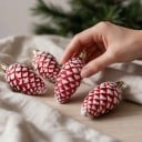 Adornos Navideños Piñas Nevadas 5 uds Con tapa dorada y lazo 9 x 3,7 cm Superficie brillante con efecto de nieve Color rojo Para el árbol 4