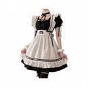 Adult Maid Costume Black Dress with White Ruffled Apron Collar and Furry Cuffs Polyester Black and White For Cosplay and Parties 5