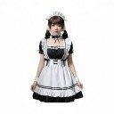 Adult Maid Costume Black Dress with White Ruffled Apron Collar and Furry Cuffs Polyester Black and White For Cosplay and Parties 6