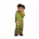 Adult Plush Overall with Hood Monster Head with Eyes Lips and Hair Flannel Costume for Carnival and Halloween 1