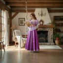 Adult Princess Costume Long Purple Dress with Lacing and Lace Ruffled Sheer Sleeves Polyester For Carnival and Cosplay 10