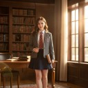Adult School Uniform Costume Blazer with Crest Shirt Tie and Skirt Polyester Grey White Red and Navy Blue For Carnival and Parties 4