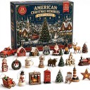 Adventní kalendář 24 vánočních figurek S poutky na zavěšení Americké motivy Pickup Route 66 i lokomotiva Ozdoby na stromeček a dekorace 1