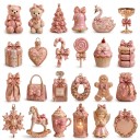 Adventní kalendář 24 vánočních postaviček Figurky s mašličkami Coquette styl Medvídek labuť i baletní špičky Světle růžová Vánoční dekorace 6