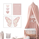 Affiche décorative papillon détails roses moitié droite 30 x 40 cm Toile en polyester Impression douce Sans cadre Image pour chambre d'enfant 3