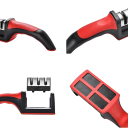 Afiador manual de 3 segmentos para facas de cozinha Base antiderrapante Afiamento em aço inoxidável Afiamento seguro e rápido Afiador de lâminas doméstico 4