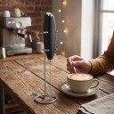Akkukäyttöinen käsivispilä 2x AA telineellä Pituus 21,5 cm Kierrevispilä 12 000 rpm Musta Kahviin, cappuccinoon ja matchaan 3