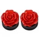 Akryyliplug korvaan koristeellisella ruusulla Korukappale venytetylle korvalehdelle Musta pohja kohotetuilla reunoilla 16