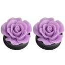 Akryyliplug korvaan koristeellisella ruusulla Korukappale venytetylle korvalehdelle Musta pohja kohotetuilla reunoilla 19