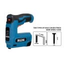 Aku hřebíkovačka a sešívačka HILDA 2v1 USB dobíjení 2000 ks spon modrá elektrická pistole pro nábytek a dřevěné rámy 2