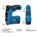 Aku hřebíkovačka a sešívačka HILDA 2v1 USB dobíjení 2000 ks spon modrá elektrická pistole pro nábytek a dřevěné rámy 4