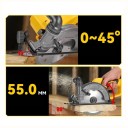 Aku kotoučová pila bezkartáčová 6 palců 150 mm hloubka řezu 55 mm nastavení úhlu 0~45° 3 rychlosti 7200 ot/min žlutá na dřevo i PVC 5