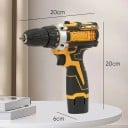 Aku vrtačka šroubovák 12V 28Nm s Li-ion baterií 18 stupňů momentu 10mm sklíčidlo žlutá kufr s 23 ks příslušenství pro kutily 5