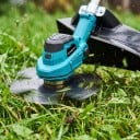 Akumulátorová sekačka na trávu 9 palců s nastavitelnou hlavou, 18–21V bezkartáčový motor, teleskopická tyč 120 cm, modrá, pro zahradu 11