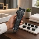 Akumulátorový zastřihovač vlasů a vousů pro muže Nastavení čepele 0,2 až 0,6 mm Hřebeny 3 až 19 mm Nerezová čepel Černý Strojek na vlasy USB 4