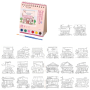 Akvarelová sada na malování na cesty motiv domků a obchodů v kroužkové vazbě s integrovanými barvami a štětcem 15 × 10 cm blok 1