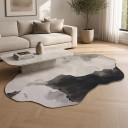 Alfombra moderna con patrón abstracto 120 x 80 cm Forma irregular Parte inferior antideslizante Poliéster Gris y negro Para sala de estar y dormitorio 4