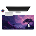 Alfombrilla para ratón y teclado 300 x 600 x 2 mm Motivo japonés Paisaje púrpura con montañas y árboles Gran alfombrilla para escritorio para PC y portátil 2