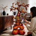 Álló felfújható lufi Szörnyfa baglyokkal, pókkal és szellemmel 79 x 115 cm Barna és narancssárga Halloweeni dekoráció otthonra 5