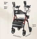 Andador dobrável com assento e encosto em PU 5 ajustes de pega 3 alturas Capacidade de carga 136 kg Assento ergonómico para seniores e caminhada estável 3