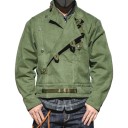 Ανδρικό πράσινο μπουφάν με ασύμμετρη κουμπωτή διάταξη και θηλιές με ψηλό γιακά και ζώνη με αγκράφα στη μέση κοντός σχεδιασμός 2