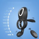 Anel de constrição vibratório preto com 3 zonas de estimulação, controlo remoto, silicone, mais de 10 modos de vibração, embalagem discreta 3