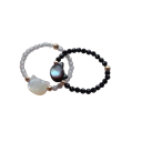Anel elástico de contas 1,8 mm Cabeça de gato em pedra da lua Resina e concha artificial Joia de moda feminina feita à mão 1