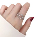 Anello da donna in argento diametro 16,5 mm Taglia regolabile Anello sottile a strati con tre linee Stelle 3/5 mm e luna Gioiello elegante 3