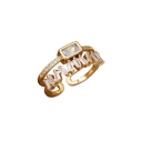 Anillo doble de lujo para mujer 2 mm Tamaño ajustable Anillo abierto Acero inoxidable Forma grabada Piedras Cristales Piedra preciosa 6