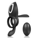 Anillo vibrador de estrangulamiento negro con 3 zonas de estimulación, control remoto, silicona, más de 10 modos de vibración, embalaje discreto. 1