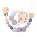 Anneau de dentition en silicone avec attache-tétine Perles en bois et silicone Jouet pour bébé de 0 à 36 mois Bracelet apaisant et anneau 1