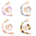 Anneau de dentition en silicone avec attache-tétine Perles en bois et silicone Jouet pour bébé de 0 à 36 mois Bracelet apaisant et anneau de dentition 2