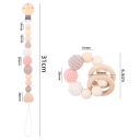 Anneau de dentition en silicone avec attache-tétine Perles en bois et silicone Jouet pour bébé de 0 à 36 mois Bracelet apaisant et anneau de dentition 7
