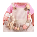 Anneau de dentition en silicone avec attache-tétine Perles en bois et silicone Jouet pour bébé de 0 à 36 mois Bracelet apaisant et anneau 7