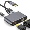 Αντάπτορας 4 σε 1 USB-C σε HDMI VGA USB 3.0 και USB-C για οθόνη ή προβολέα Ανάλυση HDMI έως 4K και VGA έως 1080p Αλουμινένιο σώμα Καλώδιο 15 εκ. 2