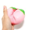 Antistress knijpperzik voor in de hand om spanning te verlichten Zachte speelgoed van PU materiaal Roze met groene bladeren Afmeting 10 x 9 cm 3