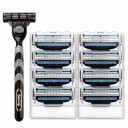 Aparelho de barbear masculino com lâmina tripla em aço inoxidável Aparelho de barbear para homens com oito cabeçotes intercambiáveis Aparelho 1