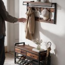 Appendiabiti con panca per scarpe 80,4 x 30 x 181,6 cm con 2 cassetti e 10 ganci e barra per grucce in colore marrone e nero per l'ingresso 5